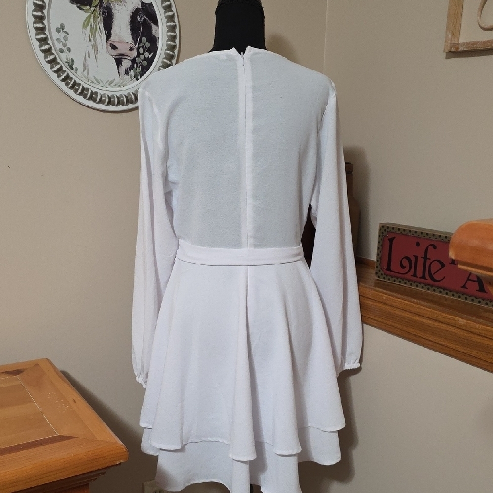 NWOT-Elegant White Wrap Dress - Picture 2 of 6